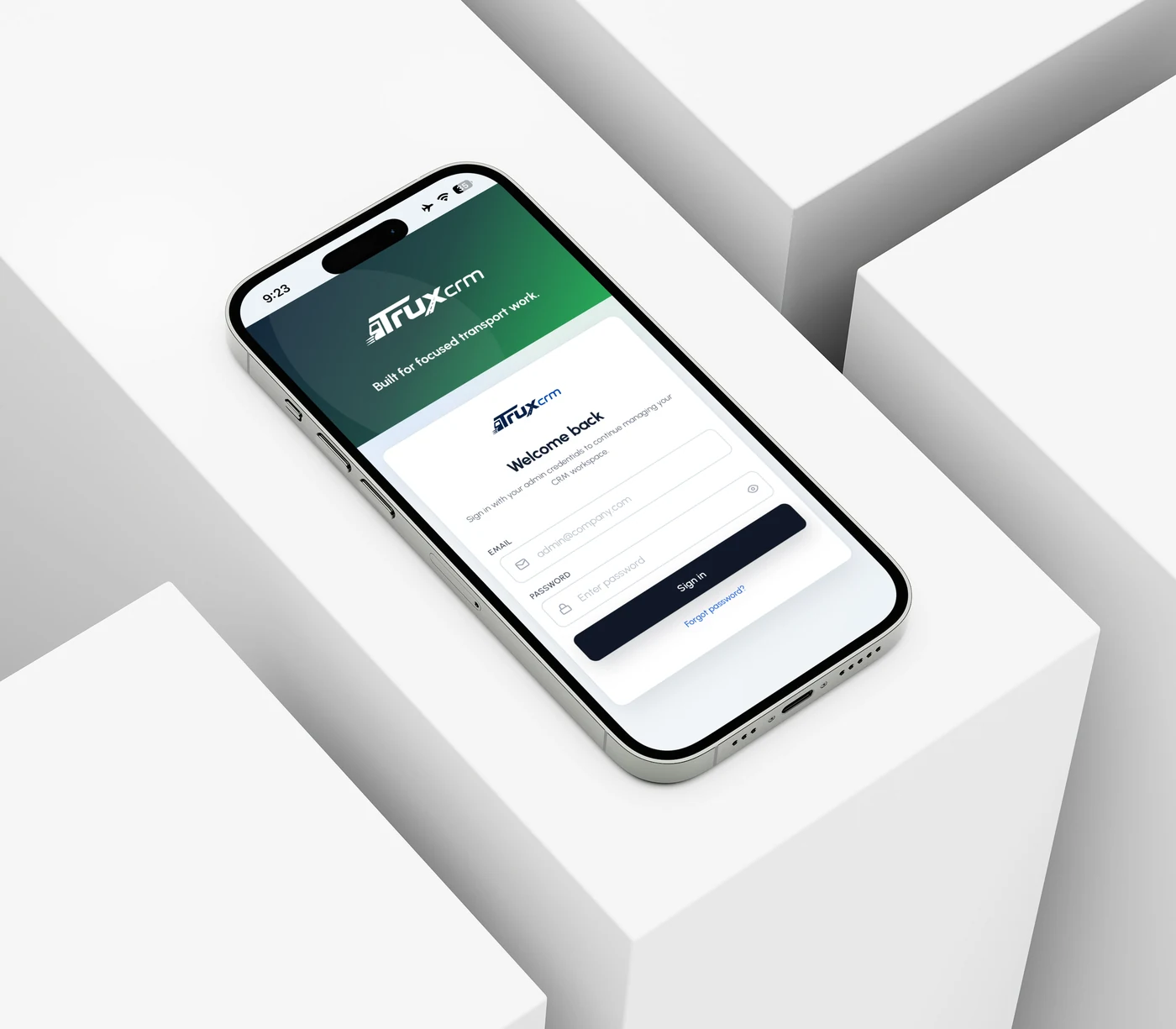TruxCRM signed in on a phone
