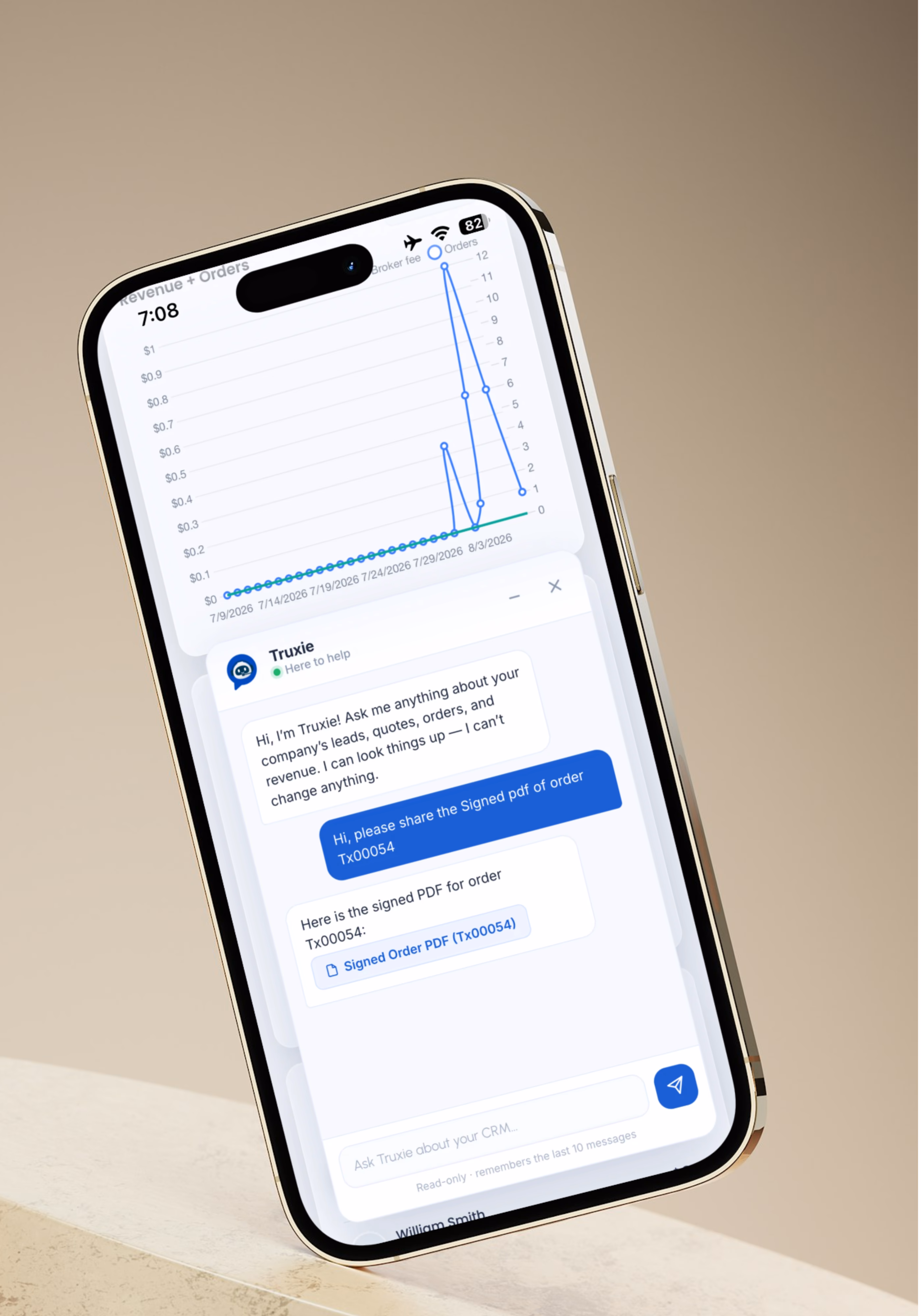 TruxCRM Truxie AI Assistance on a phone